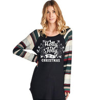 Feitong Christmas T-shirt Women Autumn Long Sleeve Holly Jolly Christmas Letters Printed O Neck Loose 3 Colors tshirt Tops