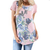 2017 Summer tshirts Cotton Women Short Sleeve Floral Printed Casual striped Tops Tee Shirt vetement femme