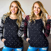 Newest Women Long Sleeve Dot Patchwork Floral Snow Print Sweatshirt Top High Quality Beautiful Women's Clothing Unicorn Tshirt