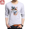 New Summer Style Feather T-Shirts Mens Wolf king Design Printed Tee Shirts Male Full Sleeve Cotton t shirts Man Fitness tshirt